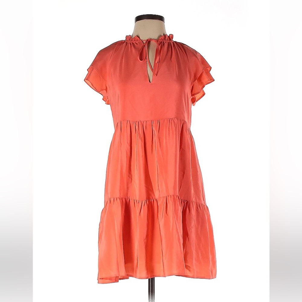 Lavender Brown 100% Silk Flutter sleeve Mini Dress NWT